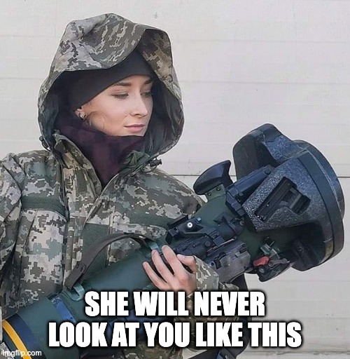 Saint Javelin | SHE WILL NEVER LOOK AT YOU LIKE THIS | image tagged in saint javelin | made w/ Imgflip meme maker