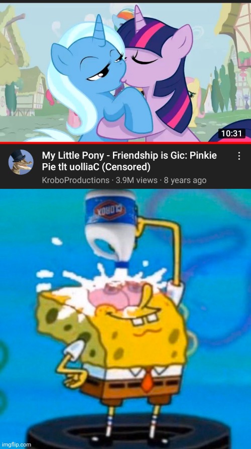 Spongebob Poor Bleach On His Eye Because MLP Gay Kiss | image tagged in spongebob | made w/ Imgflip meme maker