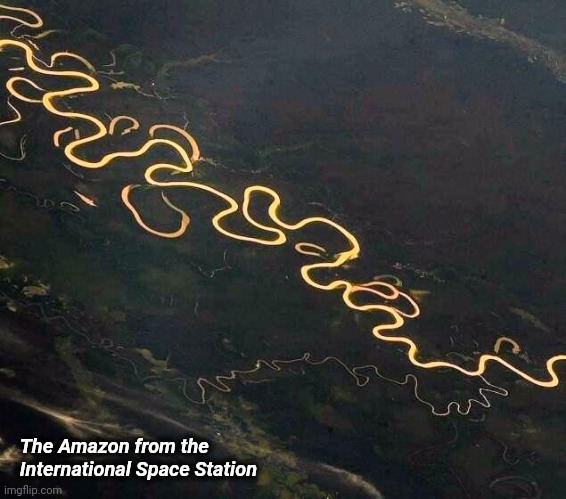 What Aliens see | The Amazon from the
  International Space Station | image tagged in beautiful nature,river,amazon | made w/ Imgflip meme maker