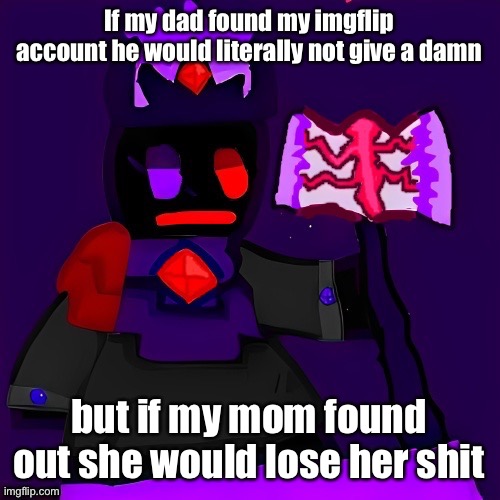 i have a dad what?????? | If my dad found my imgflip account he would literally not give a damn; but if my mom found out she would lose her shit | image tagged in future funni man | made w/ Imgflip meme maker