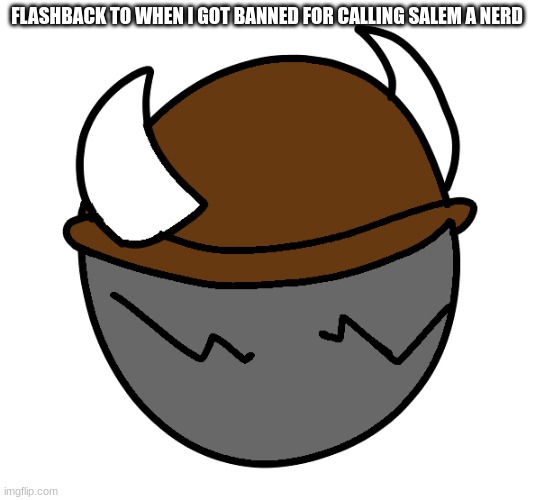 Spike wears a hat | FLASHBACK TO WHEN I GOT BANNED FOR CALLING SALEM A NERD | image tagged in spike wears a hat | made w/ Imgflip meme maker