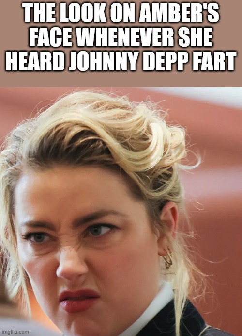 Amber's Face Whenever She Heard Johnny Depp Fart | THE LOOK ON AMBER'S FACE WHENEVER SHE HEARD JOHNNY DEPP FART | image tagged in amber heard,johnny depp,court,fart,funny,memes | made w/ Imgflip meme maker