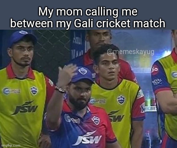 Rishab pant angry | My mom calling me between my Gali cricket match; @memeskayug | image tagged in memes,cricket,trending,original meme,humor | made w/ Imgflip meme maker