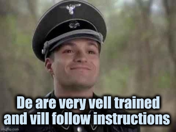 grammar nazi | De are very vell trained and vill follow instructions | image tagged in grammar nazi | made w/ Imgflip meme maker