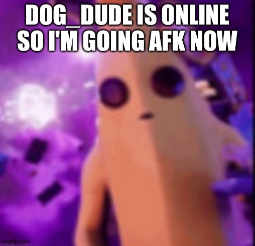 n a n a | DOG_DUDE IS ONLINE SO I'M GOING AFK NOW | image tagged in n a n a | made w/ Imgflip meme maker