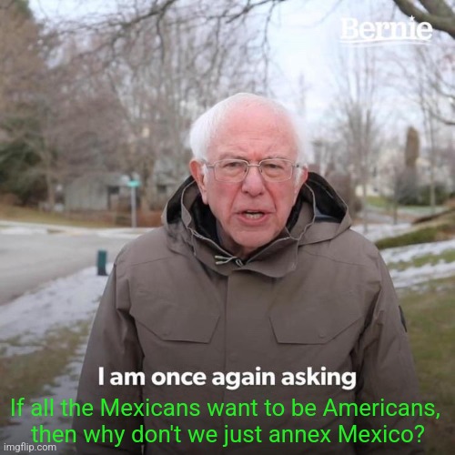 NAFTA? | If all the Mexicans want to be Americans, 
then why don't we just annex Mexico? | image tagged in memes,bernie i am once again asking for your support | made w/ Imgflip meme maker
