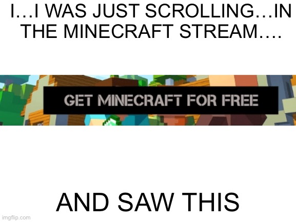 …oh no… | I…I WAS JUST SCROLLING…IN THE MINECRAFT STREAM…. AND SAW THIS | image tagged in blank white template,minecraft | made w/ Imgflip meme maker