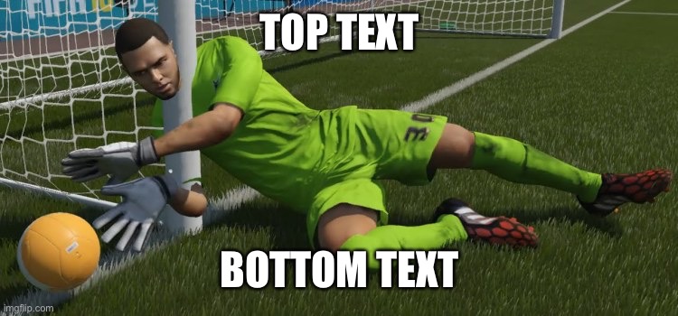 :/ | TOP TEXT; BOTTOM TEXT | image tagged in fifa,cursed image,goalkeeper | made w/ Imgflip meme maker