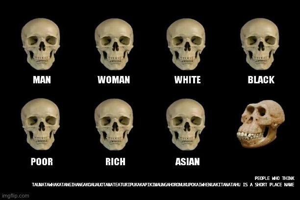 Xray Skulls Meme | PEOPLE WHO THINK TAUMATAWHAKATANGI­HANGAKOAUAUOTAMATEA­TURIPUKAKAPIKIMAUNGA­HORONUKUPOKAIWHEN­UAKITANATAHU IS A SHORT PLACE NAME | image tagged in xray skulls meme | made w/ Imgflip meme maker
