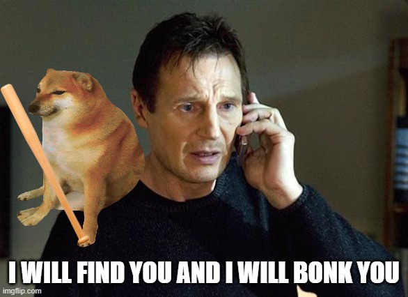 Liam Neeson Taken 2 Meme | I WILL FIND YOU AND I WILL BONK YOU | image tagged in memes,liam neeson taken 2 | made w/ Imgflip meme maker