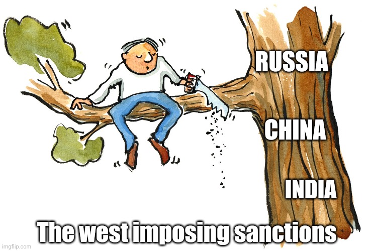 RUSSIA; CHINA; INDIA; The west imposing sanctions | image tagged in ukraine | made w/ Imgflip meme maker