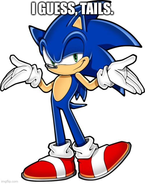 Sonic shrugging | I GUESS, TAILS. | image tagged in sonic shrugging | made w/ Imgflip meme maker