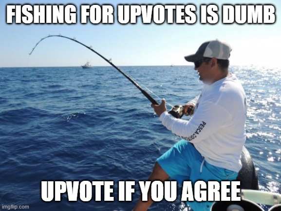 fishing  | FISHING FOR UPVOTES IS DUMB; UPVOTE IF YOU AGREE | image tagged in fishing | made w/ Imgflip meme maker