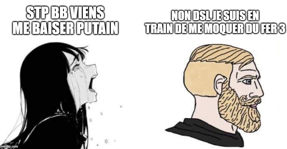 stp bb bouh le fer3 | STP BB VIENS ME BAISER PUTAIN; NON DSL JE SUIS EN TRAIN DE ME MOQUER DU FER 3 | image tagged in babe please | made w/ Imgflip meme maker