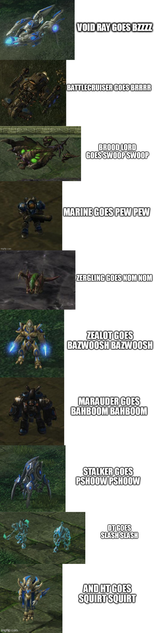 this meme took forever to make lmao | VOID RAY GOES BZZZZ | image tagged in blank white template,starcraft,long meme | made w/ Imgflip meme maker