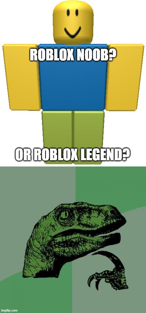 The Ultimate Roblox Question. | ROBLOX NOOB? OR ROBLOX LEGEND? | image tagged in roblox noob,memes,philosoraptor | made w/ Imgflip meme maker