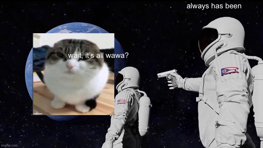 Always Has Been Meme | always has been; wait, it’s all wawa? | image tagged in memes,always has been | made w/ Imgflip meme maker