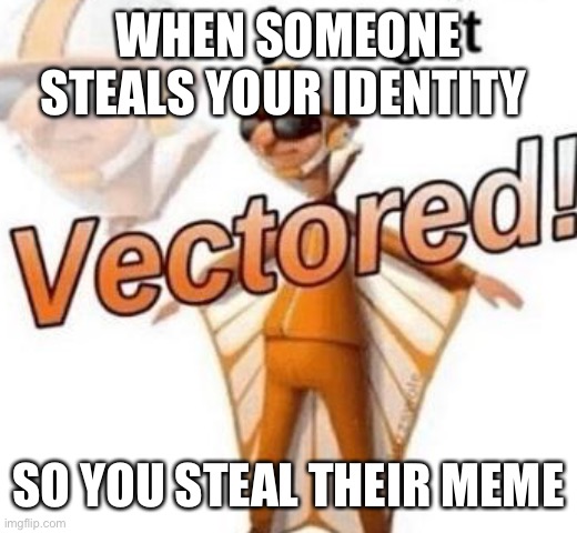 You just got vectored | WHEN SOMEONE STEALS YOUR IDENTITY SO YOU STEAL THEIR MEME | image tagged in you just got vectored | made w/ Imgflip meme maker