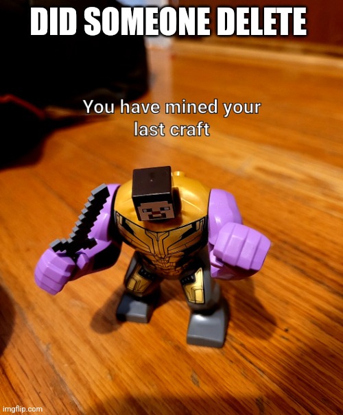 Youve mined your last craft | DID SOMEONE DELETE | image tagged in youve mined your last craft | made w/ Imgflip meme maker