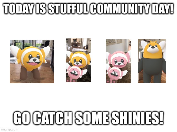 have fun stufful searching! | TODAY IS STUFFUL COMMUNITY DAY! GO CATCH SOME SHINIES! | made w/ Imgflip meme maker