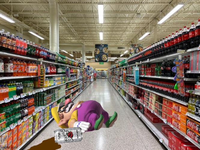 Wario dies in a soda aisle drinking Barq's instead of Mug.mp3 | image tagged in wario dies,mug root beer,wario,barqs,memes | made w/ Imgflip meme maker