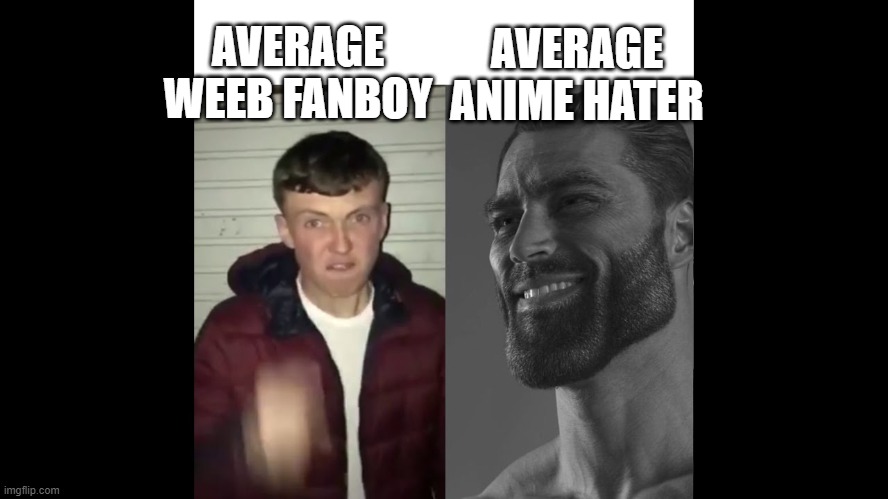 Chad vs average fan | AVERAGE ANIME HATER; AVERAGE WEEB FANBOY | image tagged in chad vs average fan | made w/ Imgflip meme maker