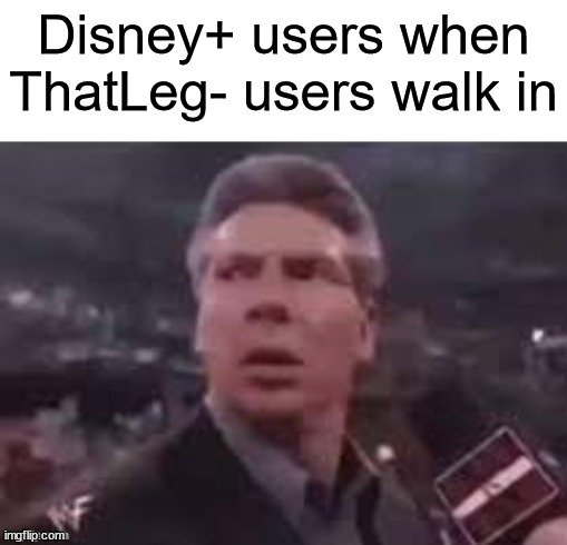 (insert funny title here) | Disney+ users when ThatLeg- users walk in | image tagged in x when x walks in,disney plus,dank memes,funny memes,memes | made w/ Imgflip meme maker
