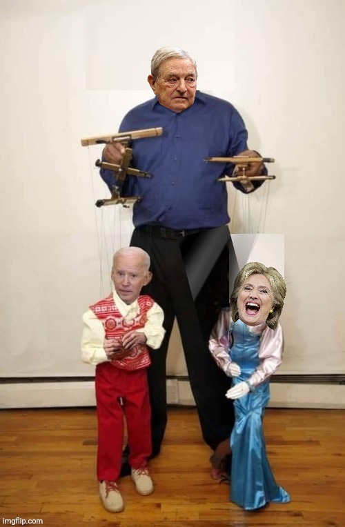 Soros with puppets Joe Biden and Hillary Blank Meme Template