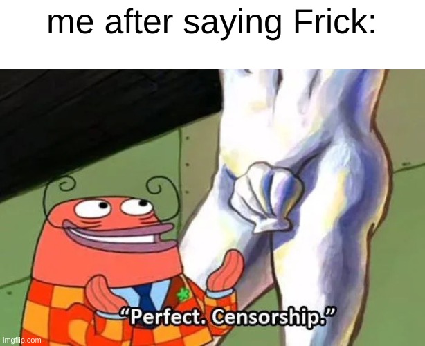 Perfect Censorship | me after saying Frick: | image tagged in perfect censorship | made w/ Imgflip meme maker