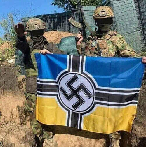 High Quality Azov Battalion NeoNazi bad guys with flag Blank Meme Template