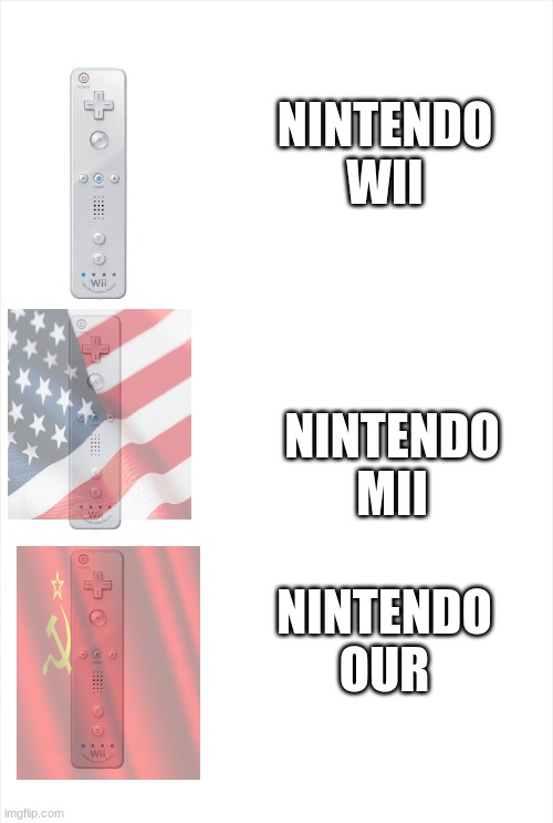 oh no | NINTENDO WII; NINTENDO MII; NINTENDO OUR | image tagged in long blank white template,wii,nintendo,what | made w/ Imgflip meme maker