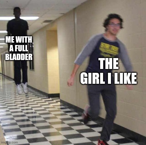 floating boy chasing running boy | ME WITH A FULL BLADDER THE GIRL I LIKE | image tagged in floating boy chasing running boy | made w/ Imgflip meme maker
