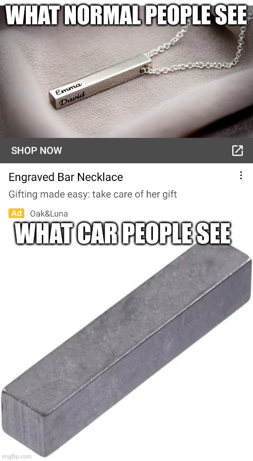 Lol it looks like a crankshaft keyway key | WHAT NORMAL PEOPLE SEE; WHAT CAR PEOPLE SEE | image tagged in memes,car people be like,when you've been around cars a lot | made w/ Imgflip meme maker