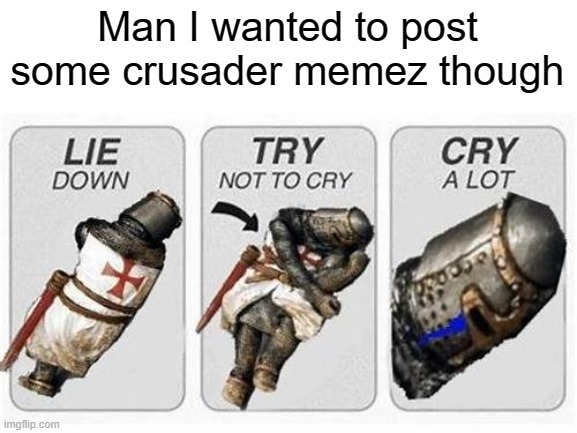 Try not to cry crusader | Man I wanted to post some crusader memez though | image tagged in try not to cry crusader | made w/ Imgflip meme maker