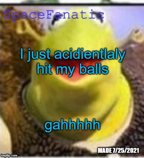 Ye Olde Announcements | I just acidientlaly hit my balls; gahhhhh | image tagged in spacefanatic announcement temp | made w/ Imgflip meme maker