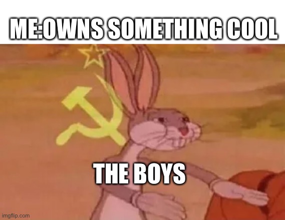 Bugs bunny communist | ME:OWNS SOMETHING COOL; THE BOYS | image tagged in bugs bunny communist | made w/ Imgflip meme maker