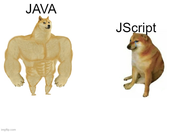 Buff Doge vs. Cheems | JAVA; JScript | image tagged in memes,buff doge vs cheems,java,javascript,funny,iq | made w/ Imgflip meme maker