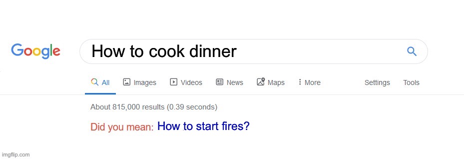 To us bad cooks | How to cook dinner; How to start fires? | image tagged in did you mean | made w/ Imgflip meme maker