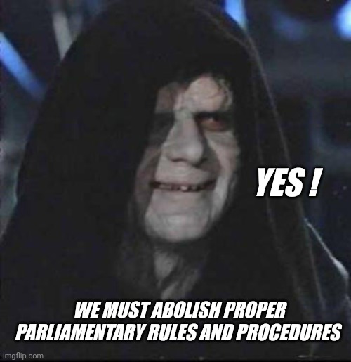 Sidious Error Meme | YES ! WE MUST ABOLISH PROPER PARLIAMENTARY RULES AND PROCEDURES | image tagged in memes,sidious error | made w/ Imgflip meme maker