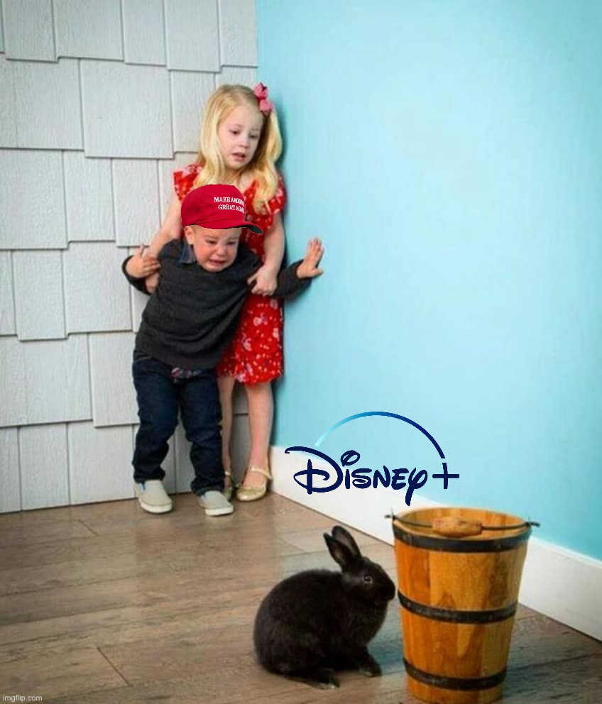 Children scared of Disney | image tagged in children scared of rabbit,maga,republicans,disney,crybabies,politics lol | made w/ Imgflip meme maker