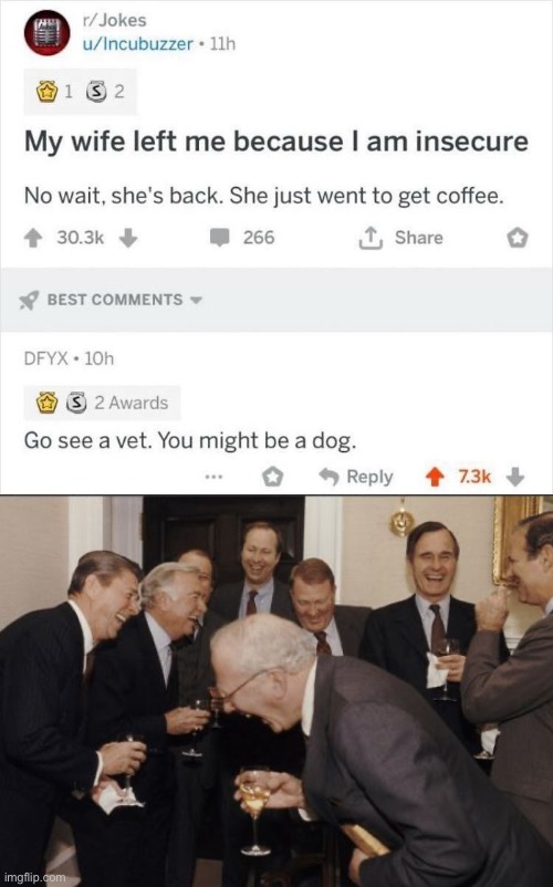 A vet or a therapist would work | image tagged in comments,reddit,funny,memes,dogs,laughing men in suits | made w/ Imgflip meme maker