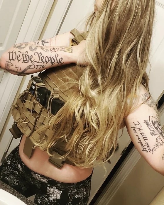 High Quality Patriotic American Woman  Tattoo Constitution Blank Meme Template