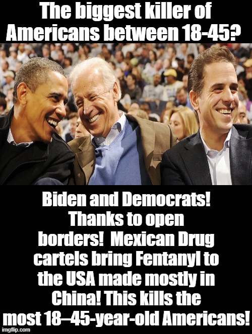 How can any sane person support these mass murderers? Biden, Democrats, and the Mexican Drug cartels!!! | The biggest killer of Americans between 18-45? Biden and Democrats! Thanks to open borders!  Mexican Drug cartels bring Fentanyl to the USA made mostly in China! This kills the most 18–45-year-old Americans! | image tagged in the murderer,war criminal,assassin,killer,execution,biden | made w/ Imgflip meme maker