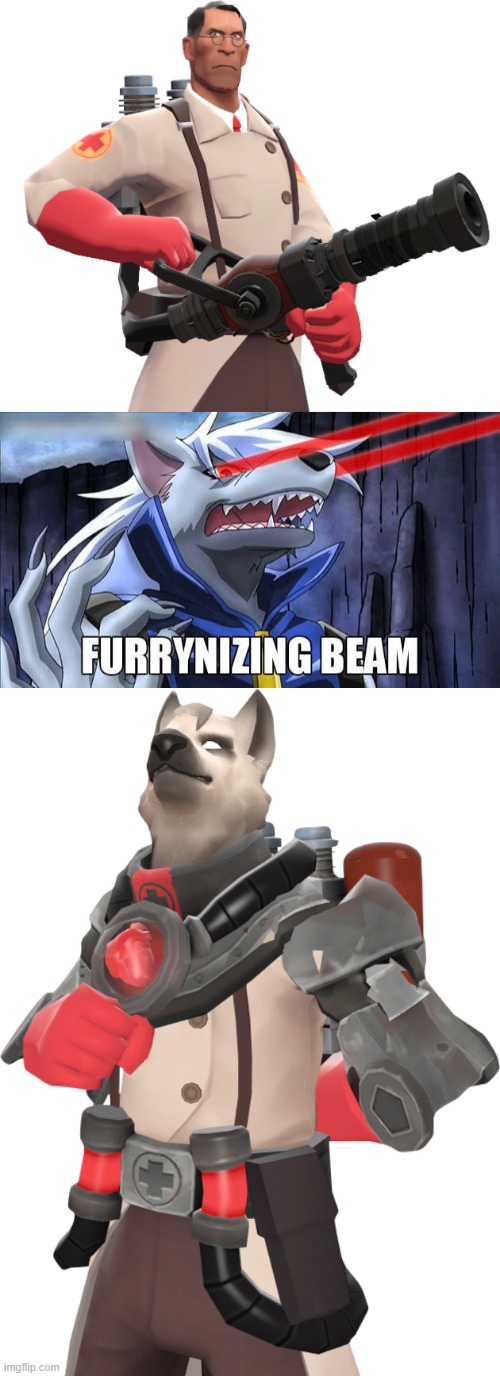 Canon. xD | image tagged in furrynizing beam,furry,tf2,team fortress 2,medic | made w/ Imgflip meme maker