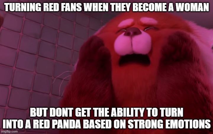 Turning red 9/11 | TURNING RED FANS WHEN THEY BECOME A WOMAN; BUT DONT GET THE ABILITY TO TURN INTO A RED PANDA BASED ON STRONG EMOTIONS | image tagged in turning red 9/11 | made w/ Imgflip meme maker