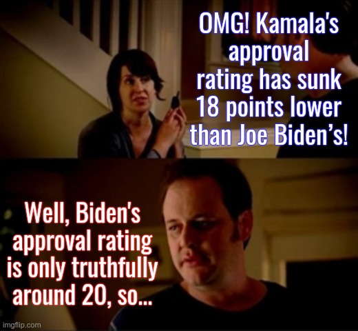 Approval Ratings | OMG! Kamala's approval rating has sunk 18 points lower than Joe Biden’s! Well, Biden's approval rating is only truthfully around 20, so... | image tagged in jake from state farm,biden puppet,kamala puppet,idiots | made w/ Imgflip meme maker