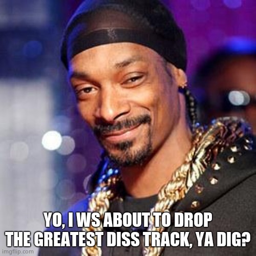 Snoop dogg | YO, I WS ABOUT TO DROP THE GREATEST DISS TRACK, YA DIG? | image tagged in snoop dogg | made w/ Imgflip meme maker