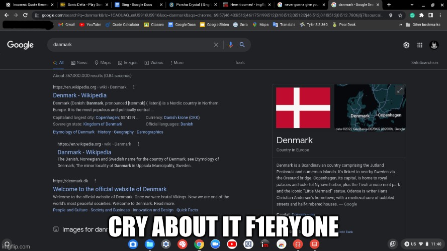 :> | CRY ABOUT IT F1ERYONE | made w/ Imgflip meme maker