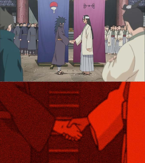 Madara And Hashirama handshake Blank Meme Template