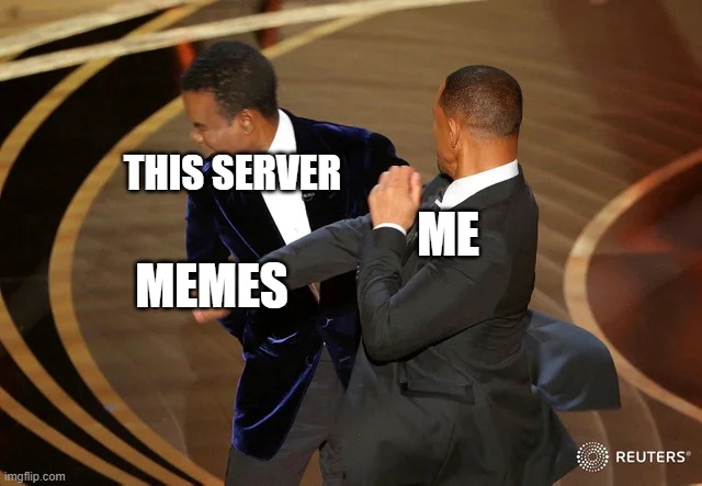 Will Smith punching Chris Rock | THIS SERVER; ME; MEMES | image tagged in will smith punching chris rock | made w/ Imgflip meme maker
